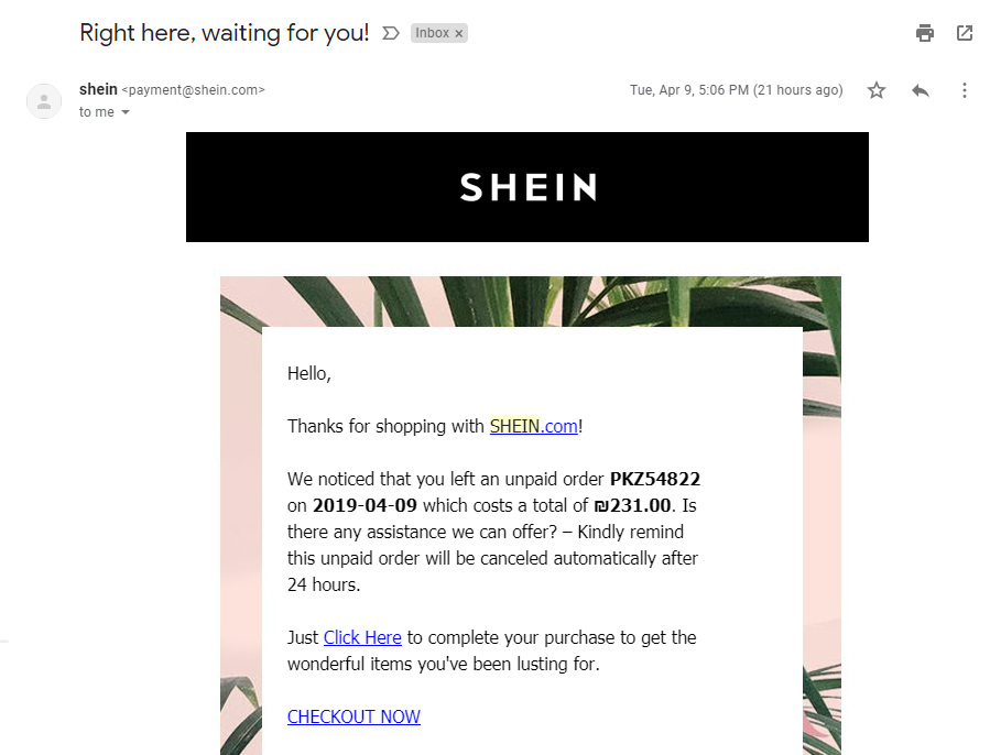 shein email example