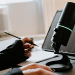 girl recording podcast